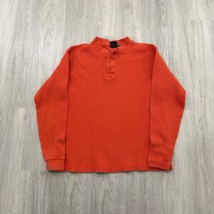 Vintage Gap Thermal Henley Shirt Men's Small Orange Waffle Knit y2k 2000s
